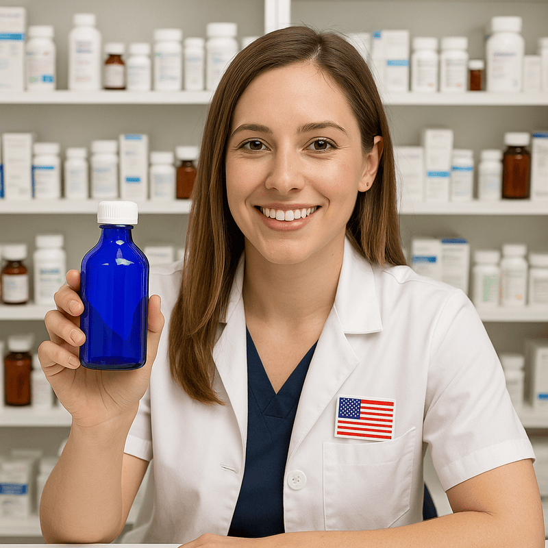 12oz Graduated Oval RX Bottles with Caps 100 Count-Blue